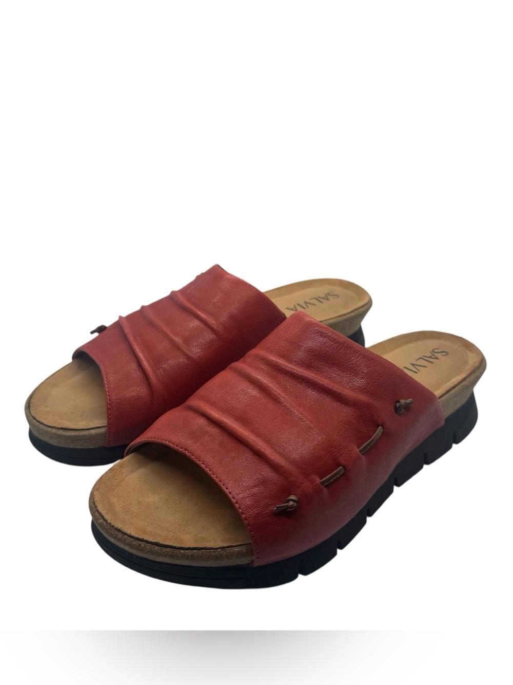 Salvia Blake Women’s Sheep Leather Slip On Slide Sandal Lipstick Coral Size 7.5